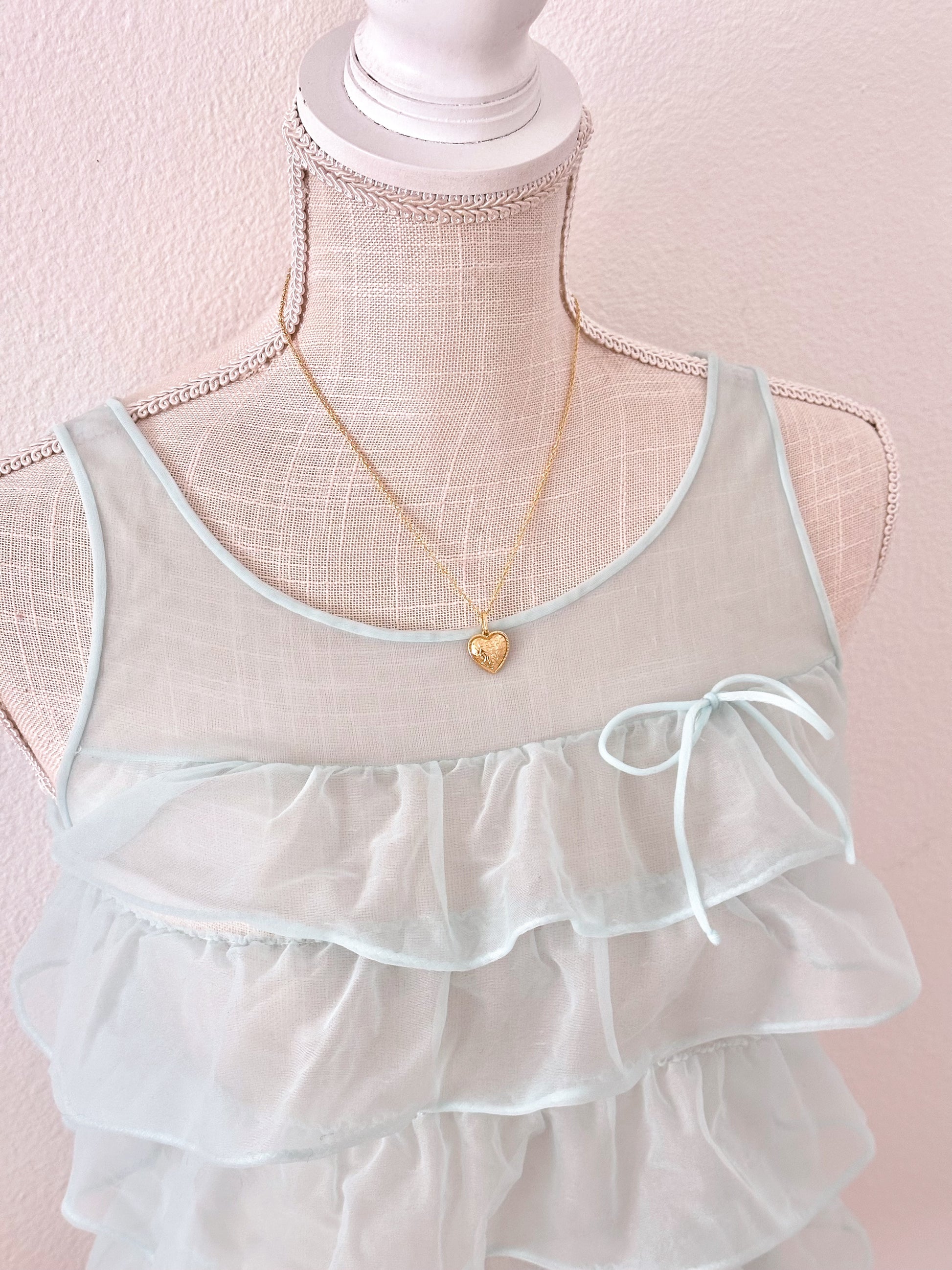Authentic 1950s Blue Sheer Ruffle Babydoll Top Size: XS/S (Petite)