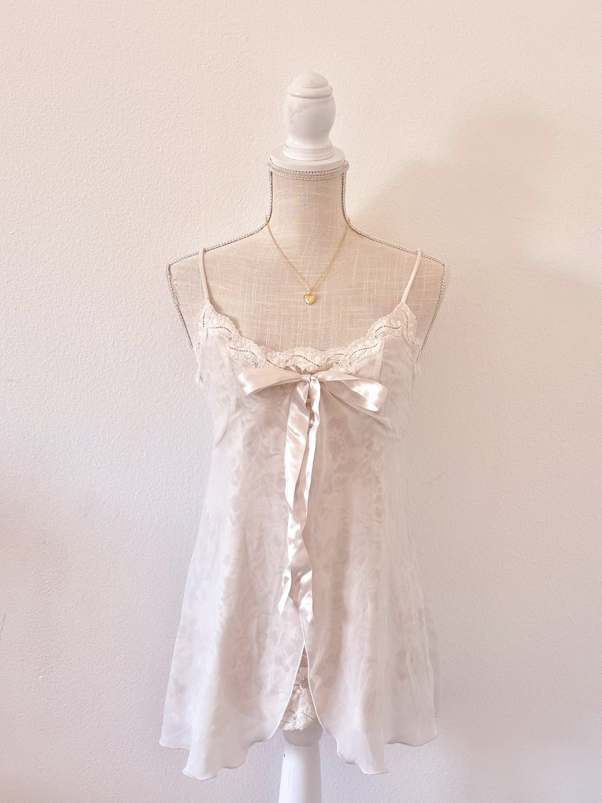 Vintage 1990s Victoria’s Secret White Shabby Chic Babydoll Slip Dress Size: S