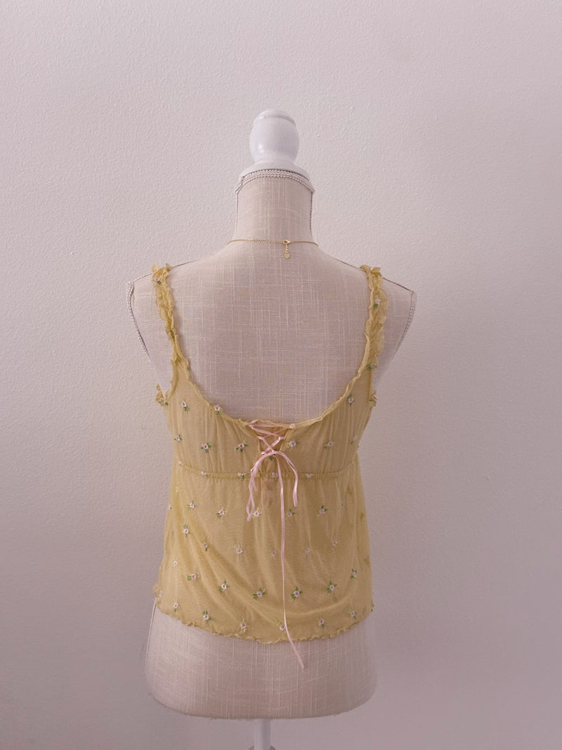 Vintage Victoria's Secret yellow floral milkmaid cami top Size: M