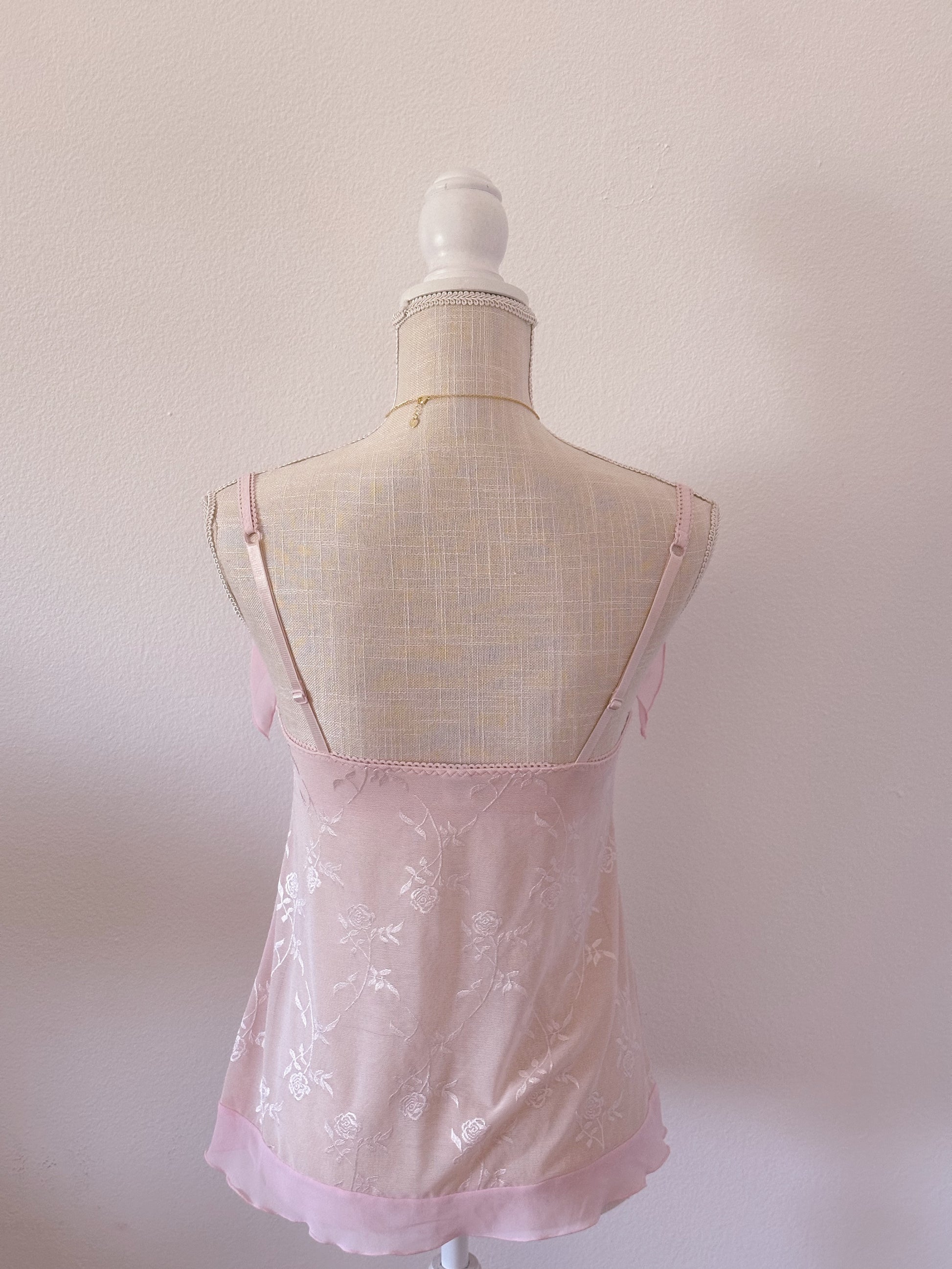 Vintage pink rosette rampage bustier cami babydoll top size: Small