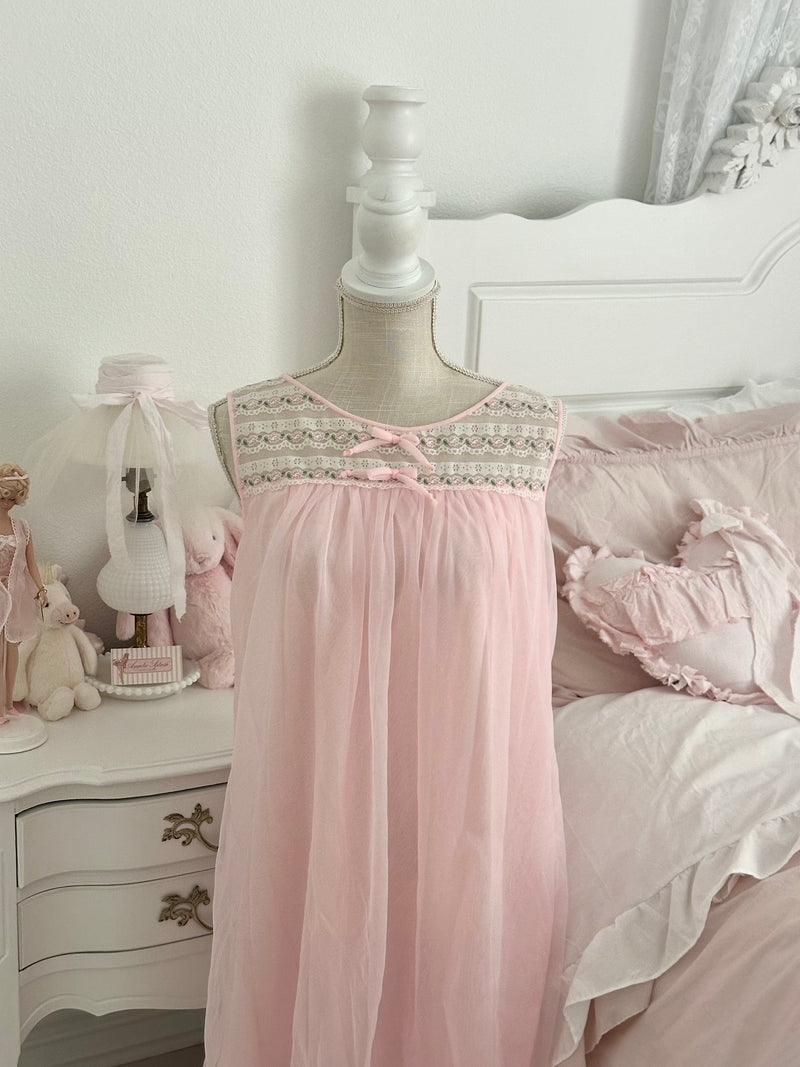 Vintage 1950s Pink Nylon Babydoll Dress Made in USA Size: M