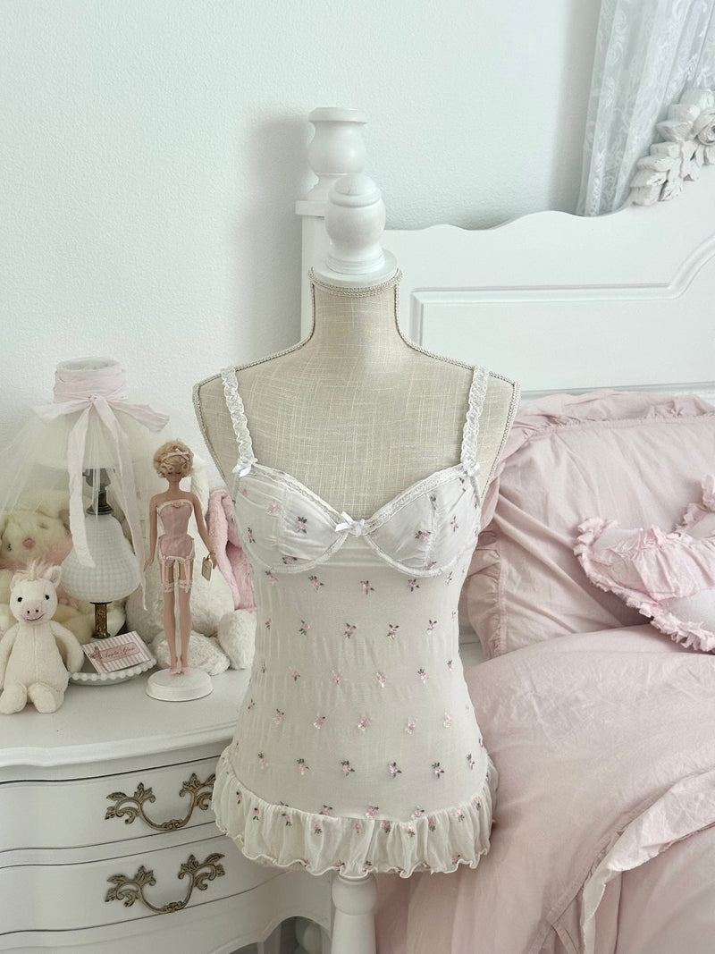 Vintage Y2K Rampage White & Pink Floral Babydoll Top Size: S