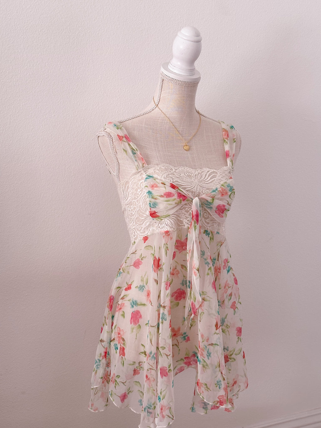Victoria's Secret vintage Gold tag white floral sheer slip dress