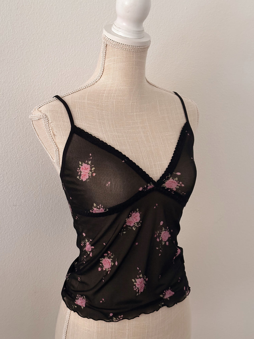 Vintage floral black sheer cami