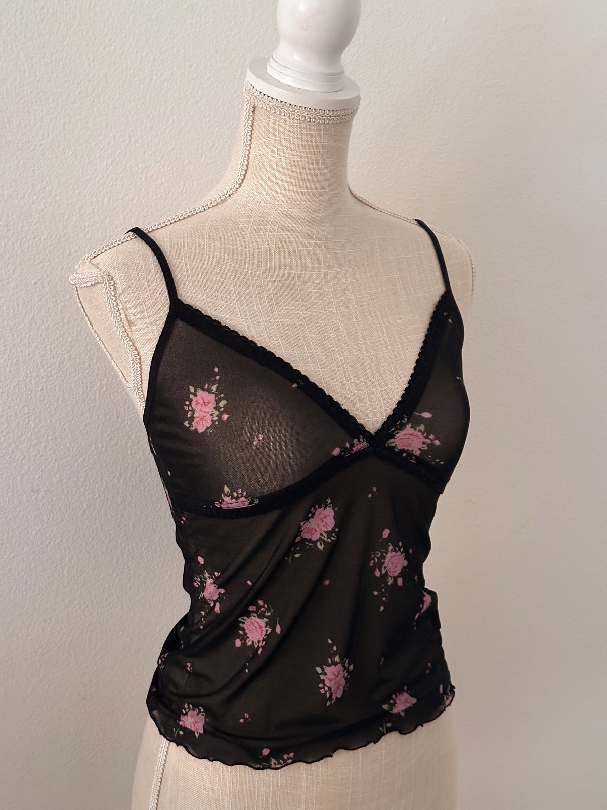Vintage floral black sheer cami