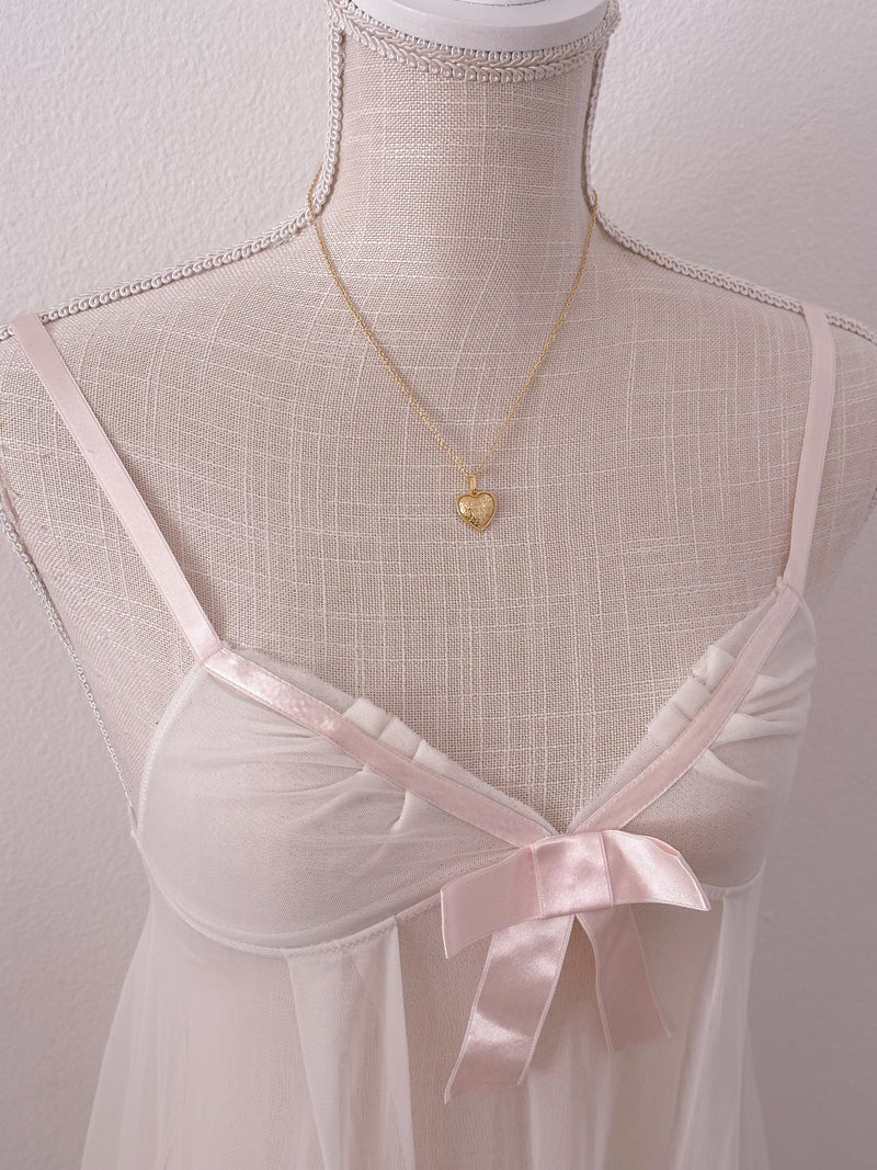 Sabrina Carpenter Vintage Victoria's Secret white and baby pink babydoll slip dress size: xs