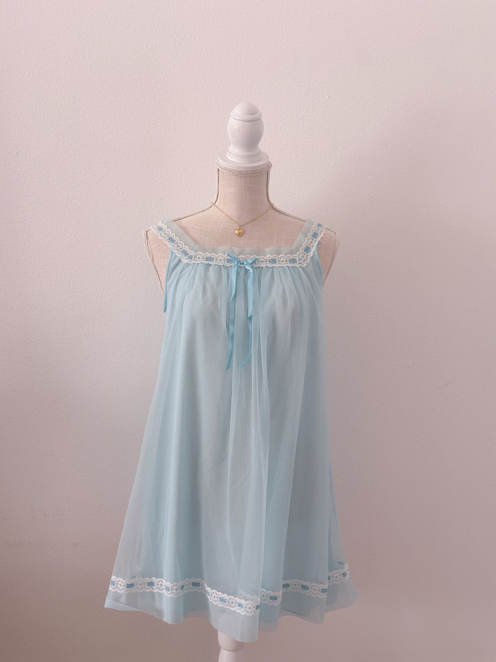 Vintage 1960s Blue Miss Elaine Robe and Babydoll dress set size: S