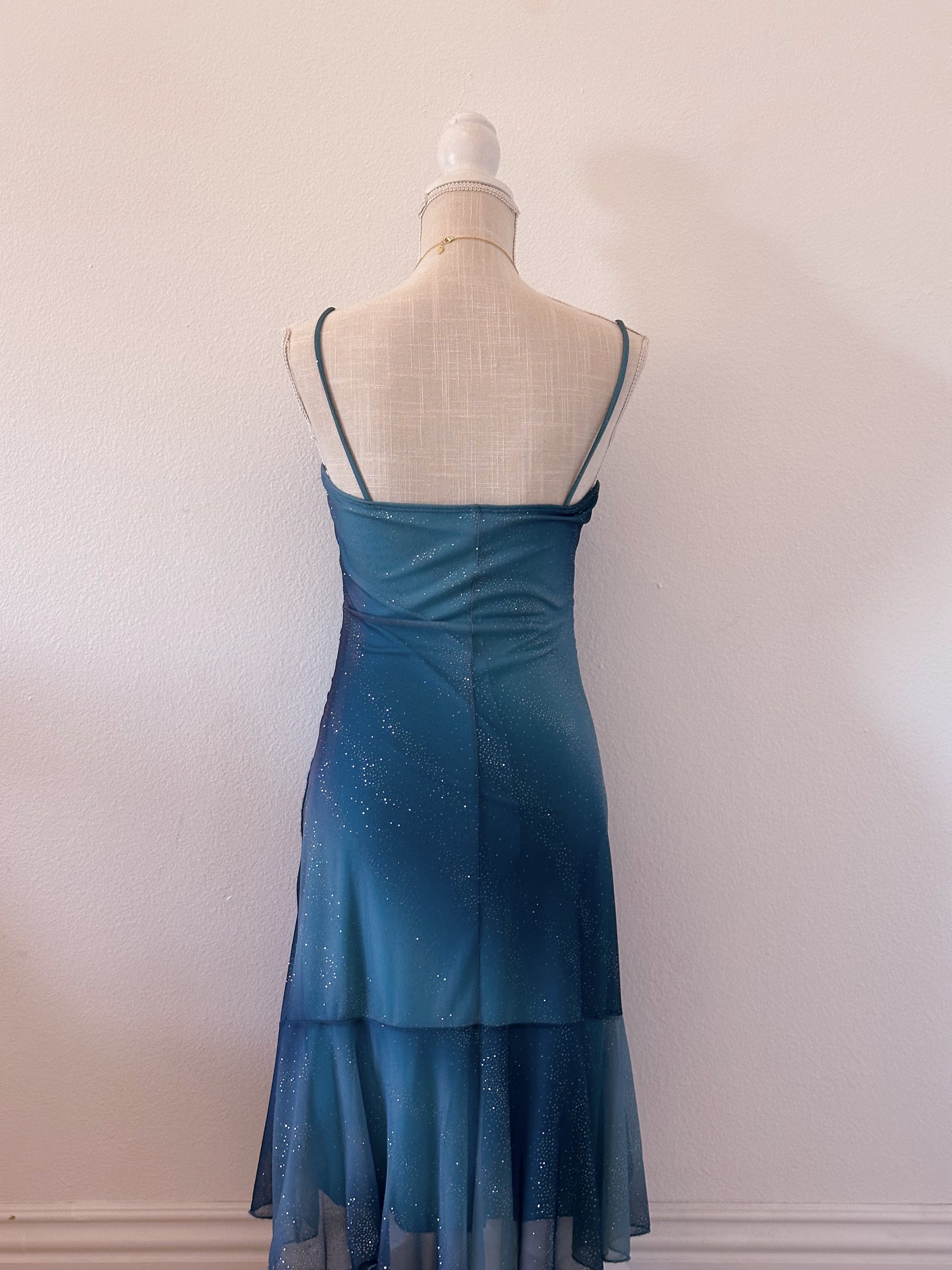Vintage 1990s Taboo Dark Blue sparkly formal midi dress size: S/M