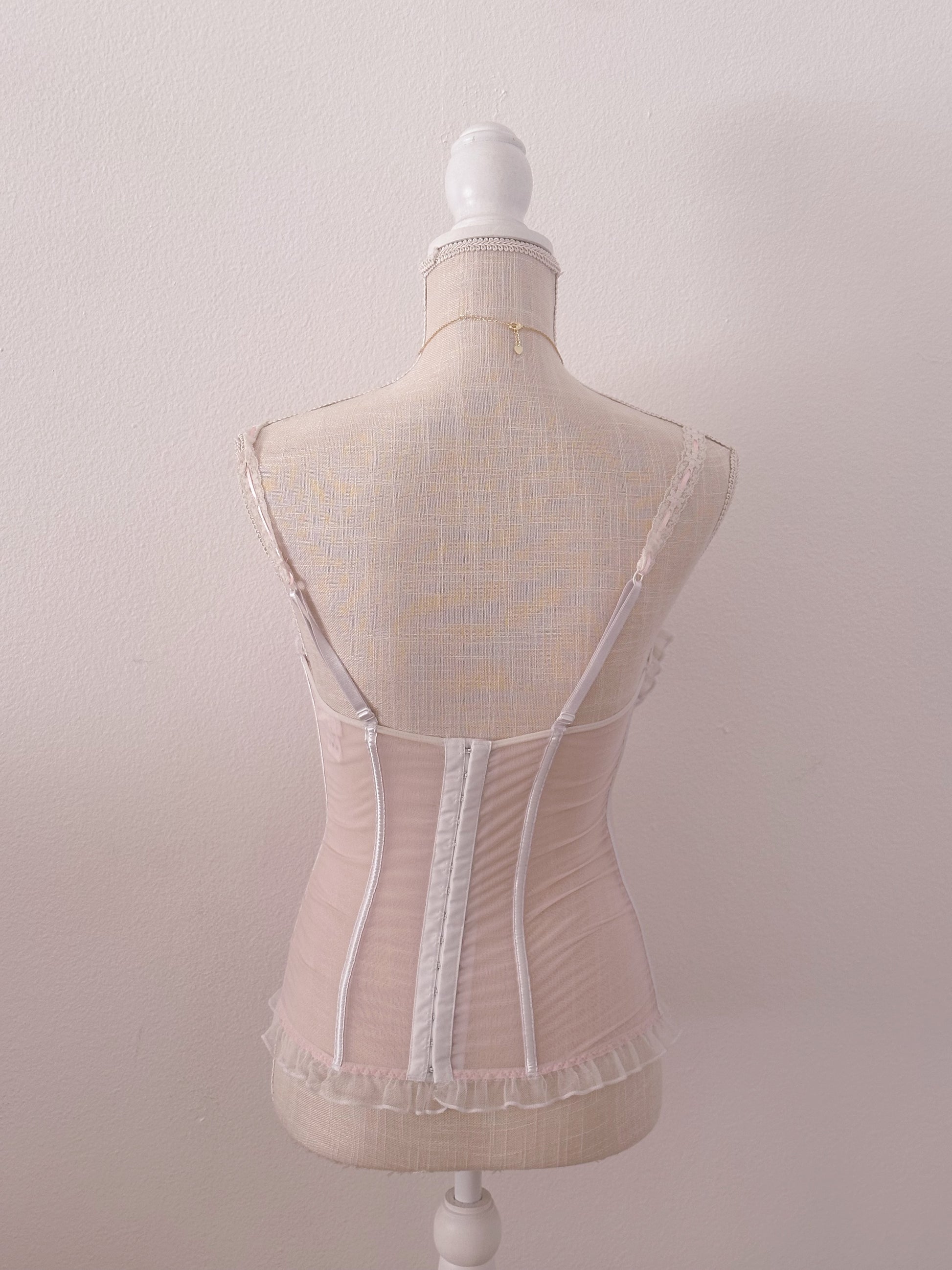 Vintage Shabby chic Pink Corset top Size: L