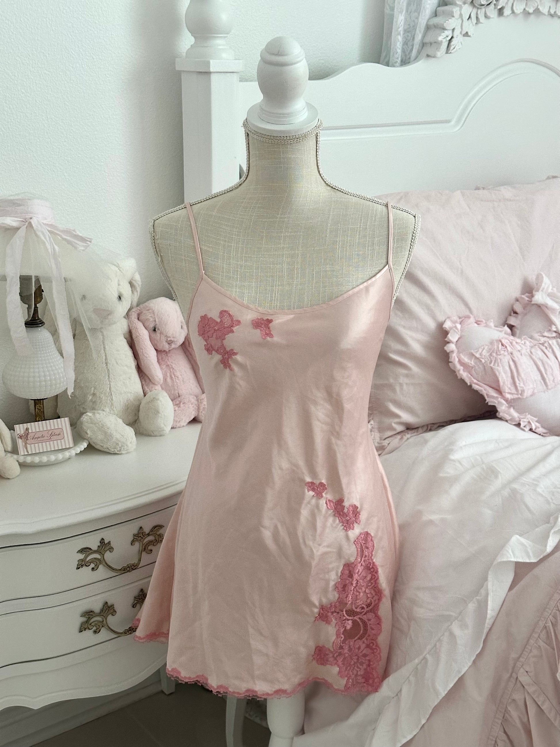 Vintage 2003 Victoria’s Secret Runway Pink Satin Babydoll Slip Dress Size: M