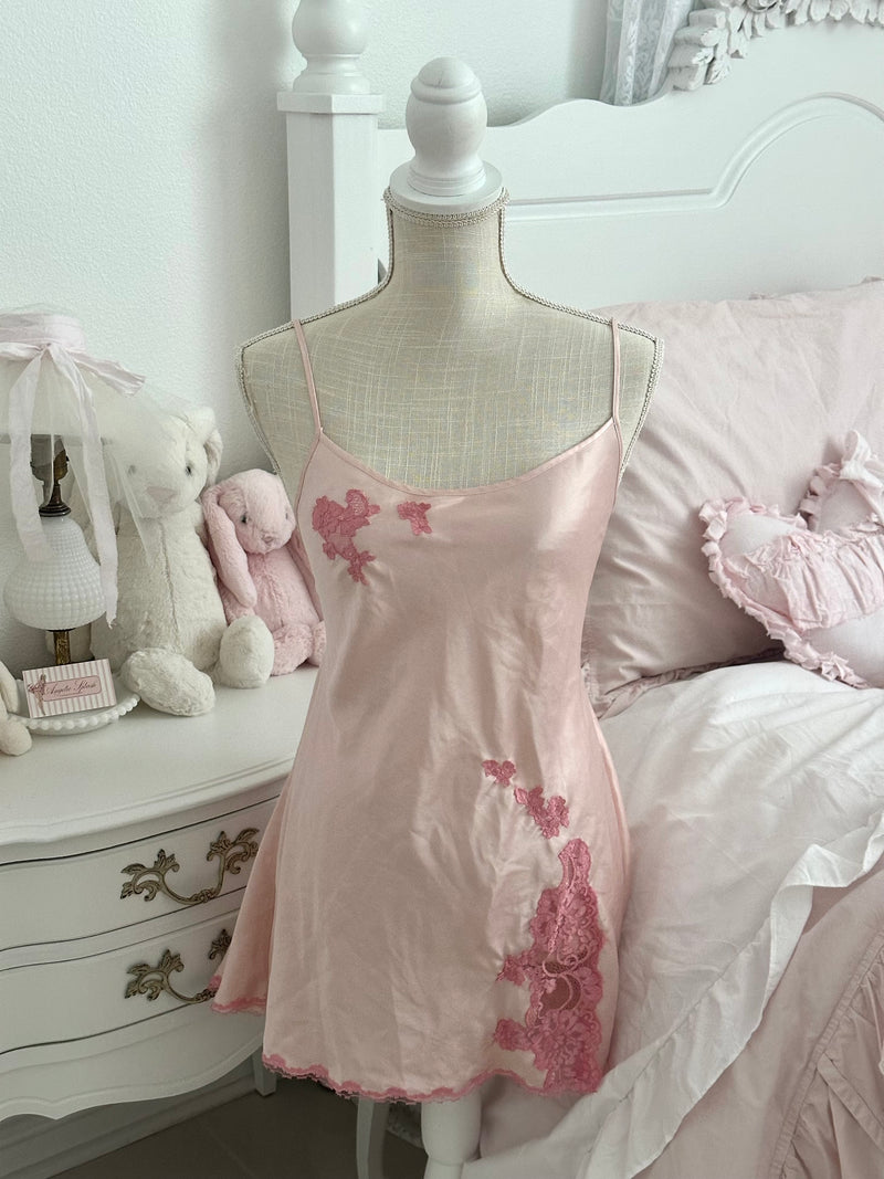 Vintage 2003 Victoria’s Secret Runway Pink Satin Babydoll Slip Dress Size: M