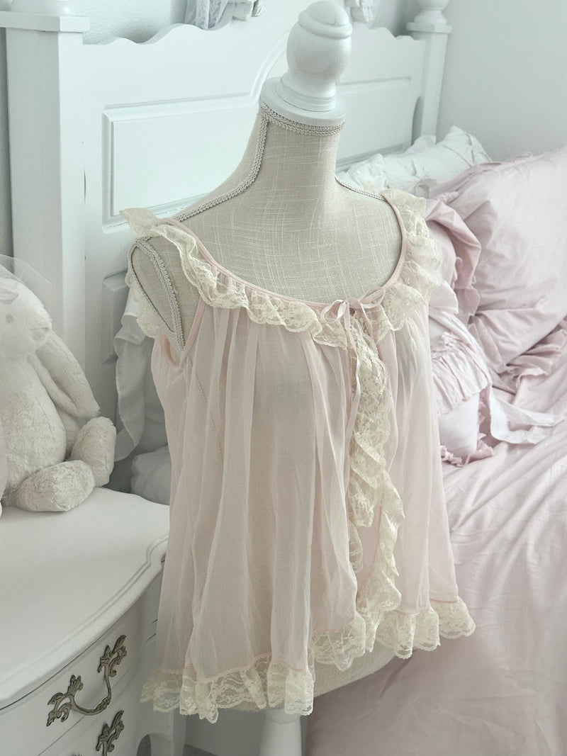 Vintage 2009 Victoria’s Secret Sheer Pink Lace Cover-Up Top Size M