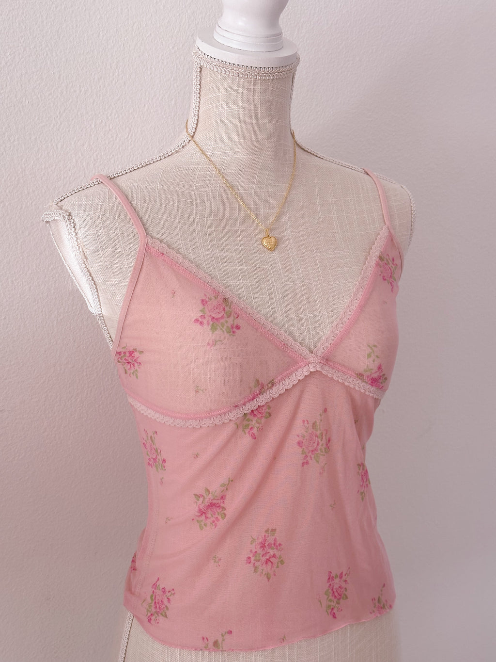 Vintage pink sheer floral cami