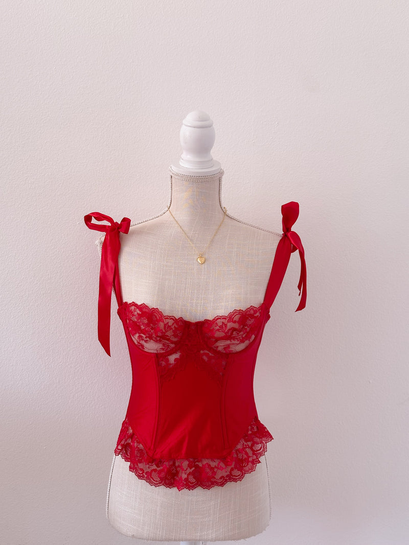 Vintage reworked red bustier corset 1980s
