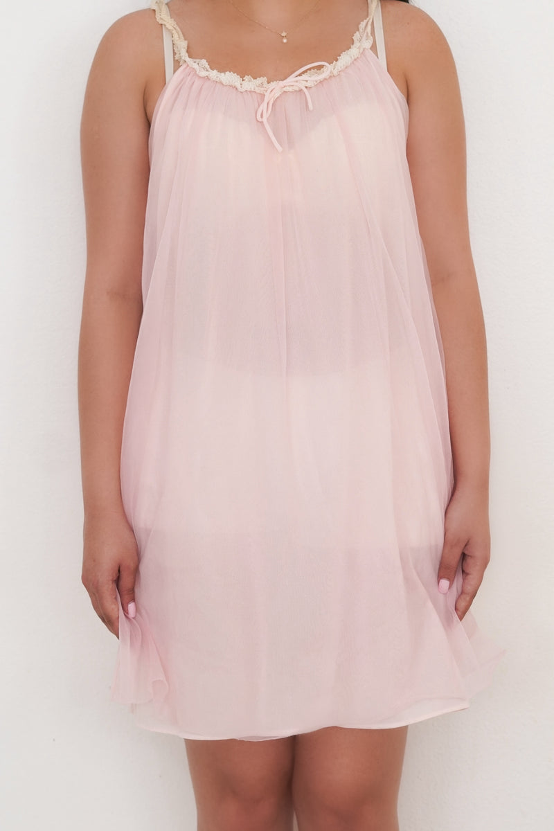 Vintage 1950s pink peignoir nylon nightgown Size: S