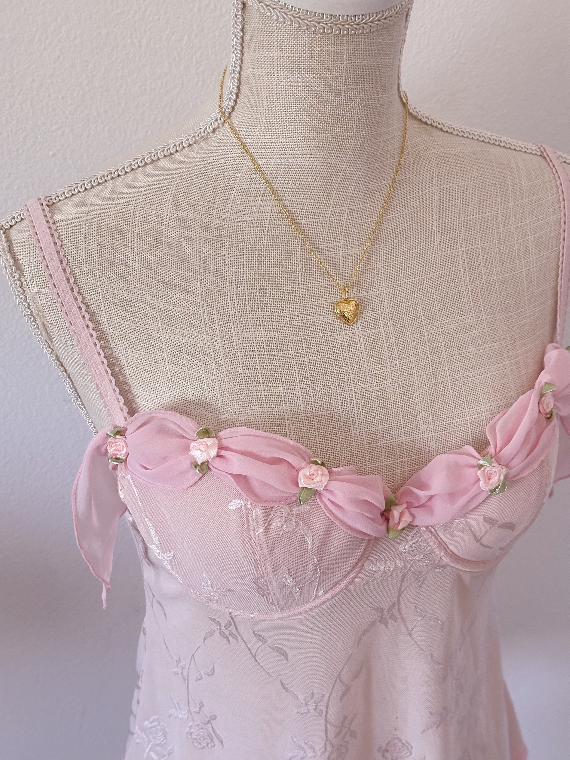 Vintage pink rosette rampage bustier cami babydoll top size: Small