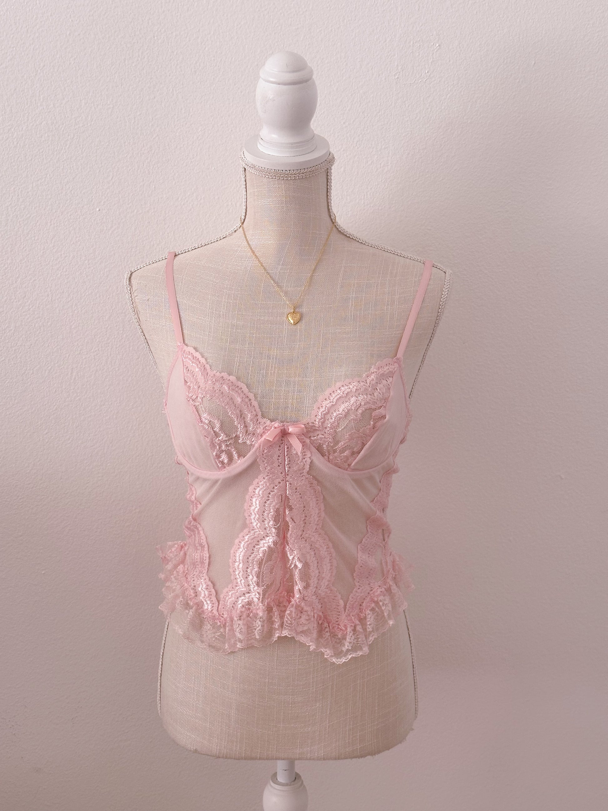 Vintage 1990s sheer pink bustier corset lingerie top size: S