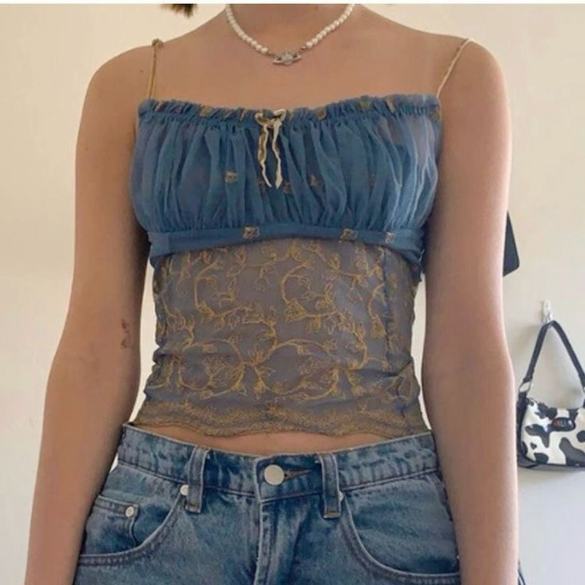 Vintage 90s Victoria's Secret blue and gold cami top size: XS