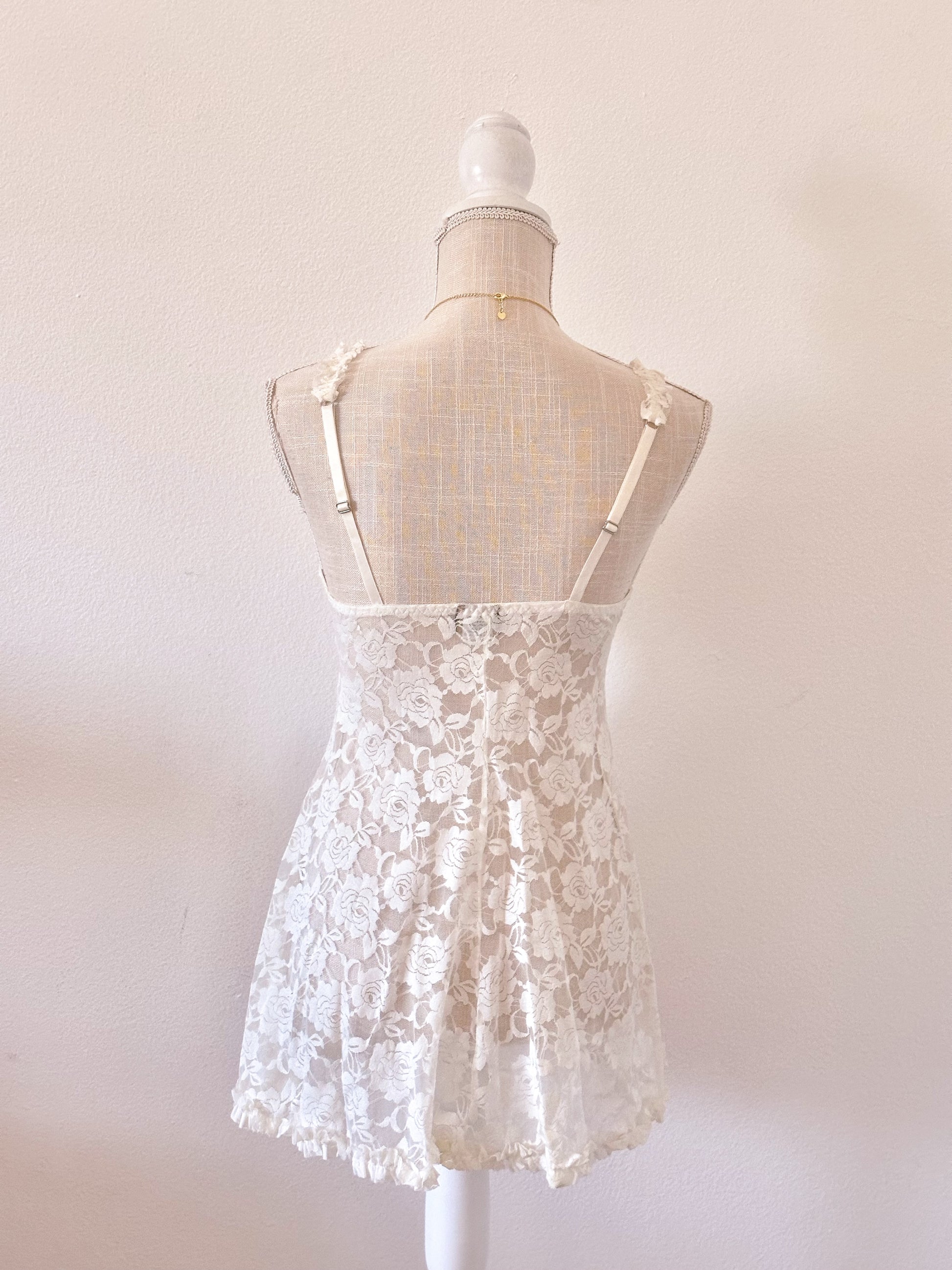Vintage 1990s Cinema Etoile White Floral Sheer Babydoll Slip Dress Size: S