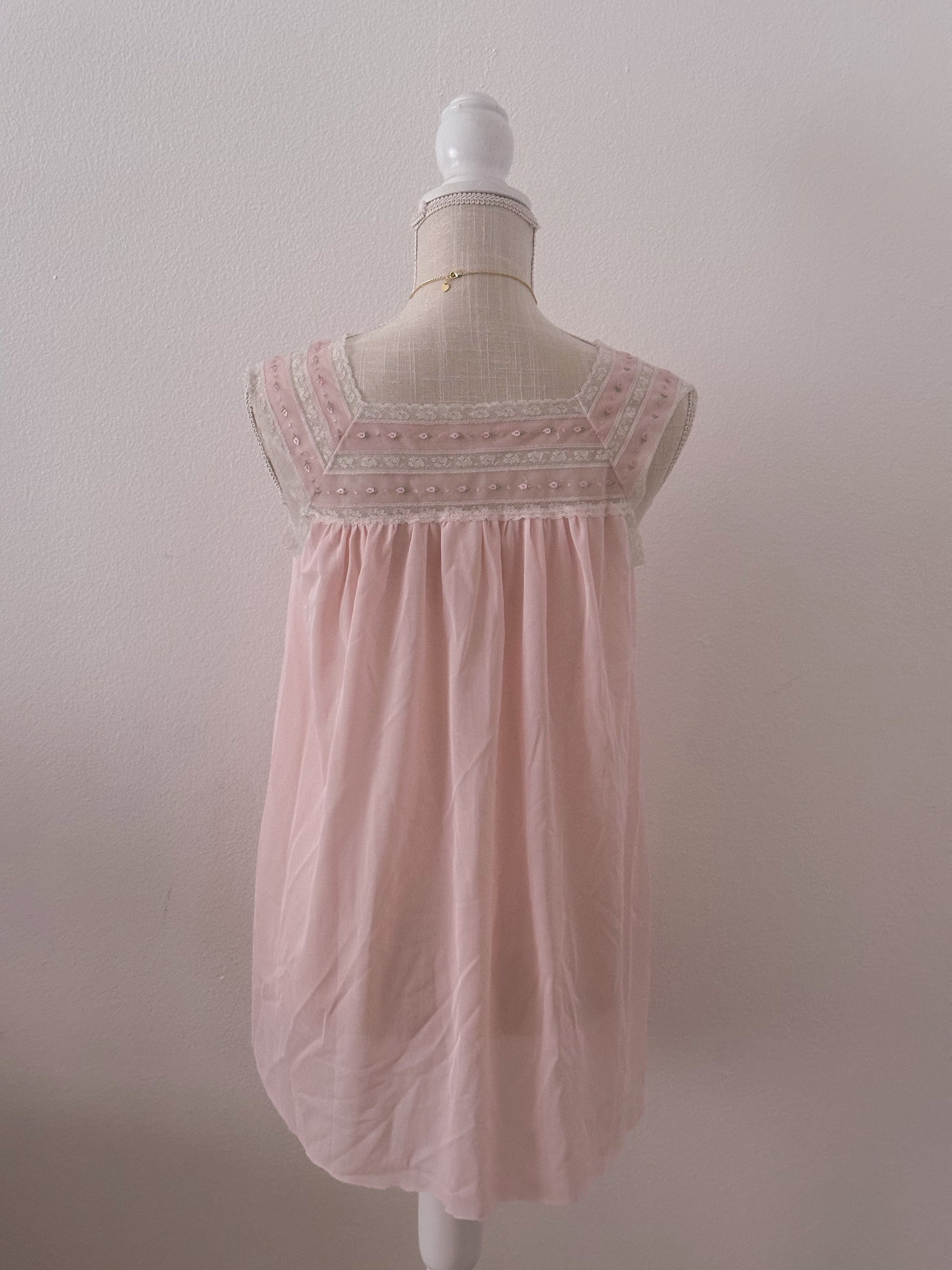 Vintage 1950s pink peignoir shabby chic babydoll slip dress size: S