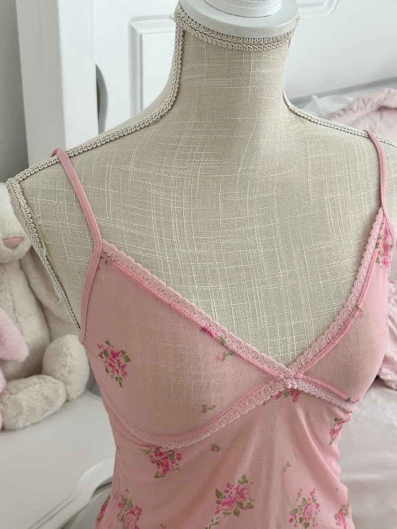 Vintage Y2K Old Navy Pink Sheer Floral Cami Top Size: M