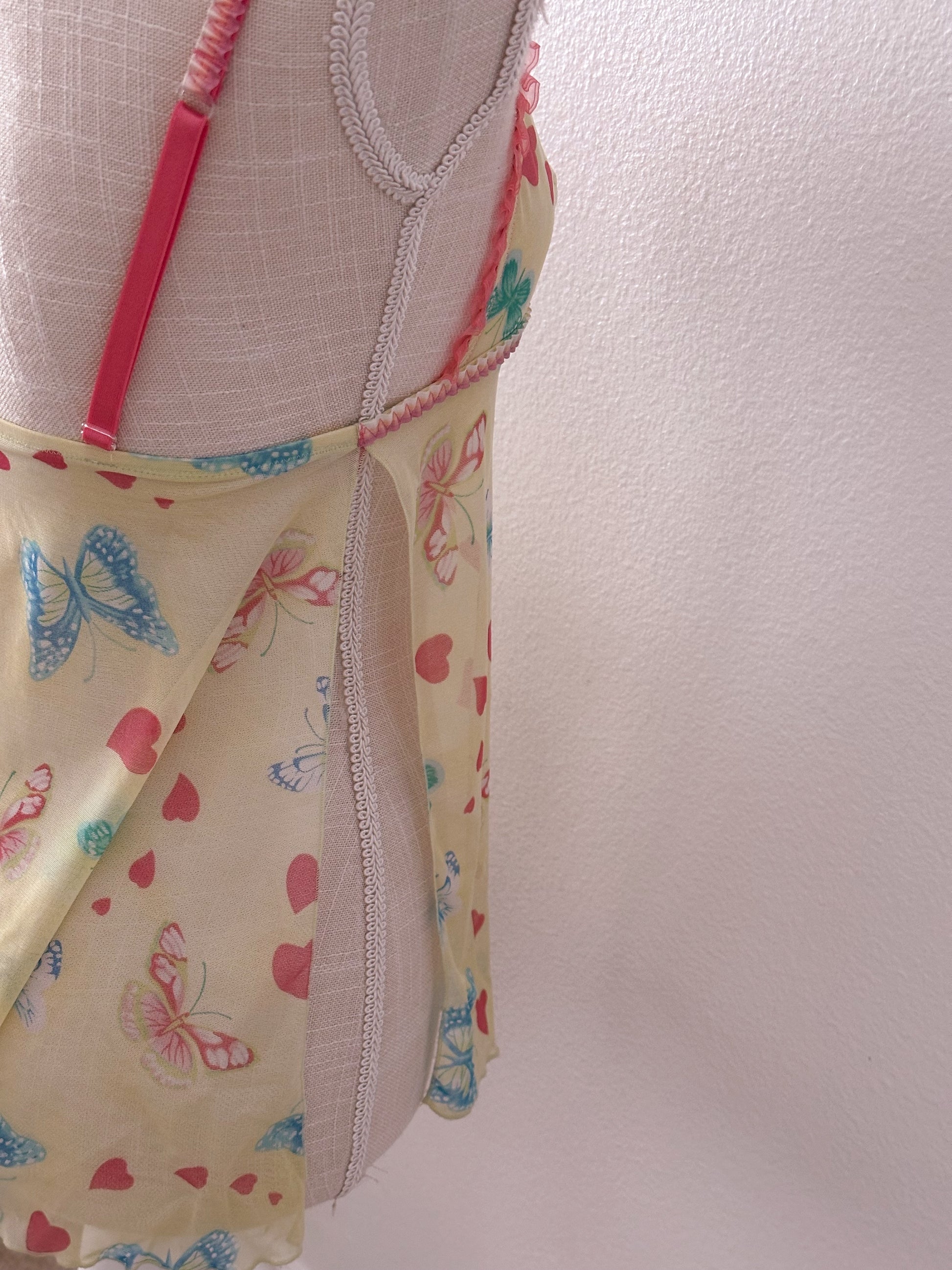 Vintage Victoria secret yellow, butterfly babydoll slip size: xs