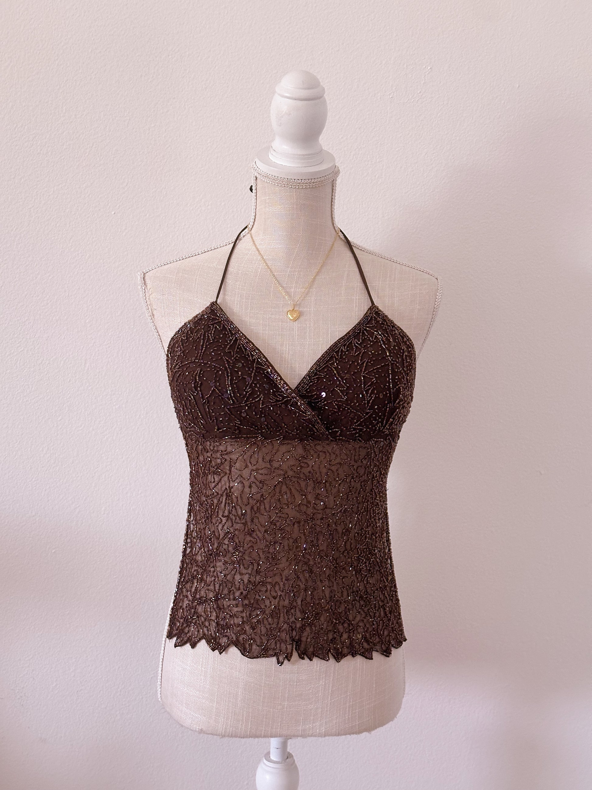 Viral Bella Hadid Vintage 1990s brown sequin halter top size: M
