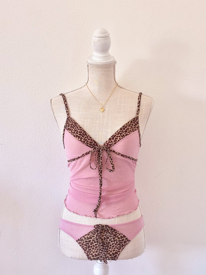 Vintage Y2K Rampage Pink & Leopard Trim Cami Two-Piece Set Size: M