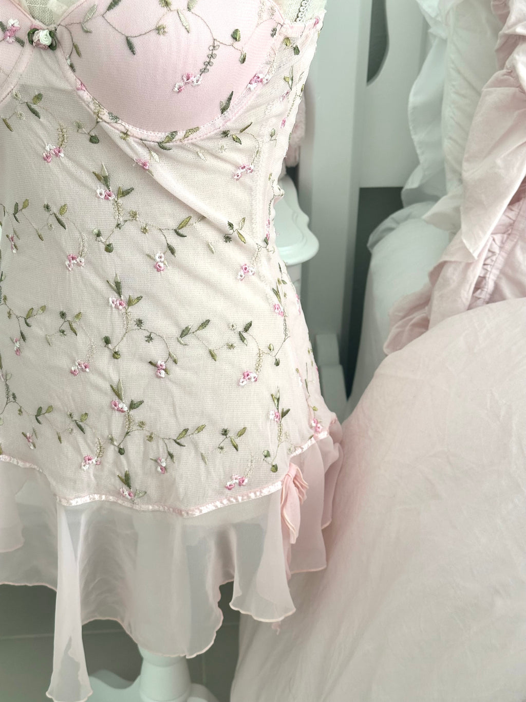 Vintage Hillard & Hanson Pink Floral Babydoll Slip Dress Size: M