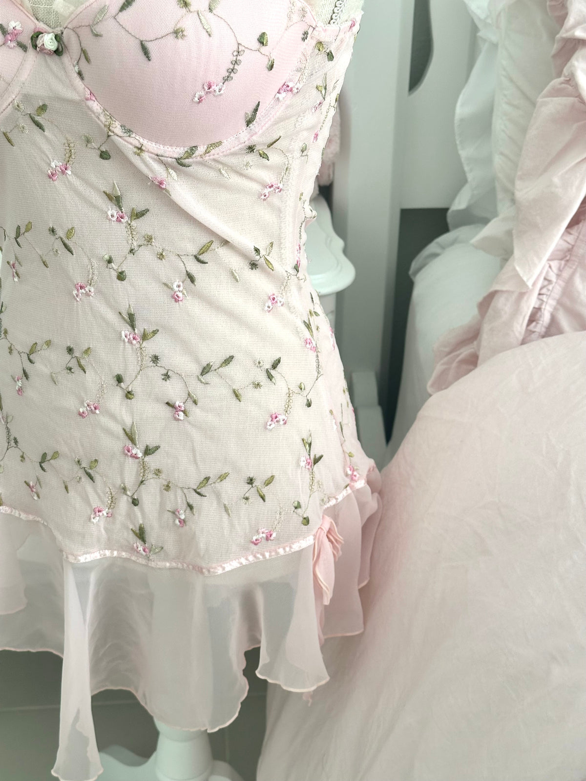 Vintage Hillard & Hanson Pink Floral Babydoll Slip Dress Size: M