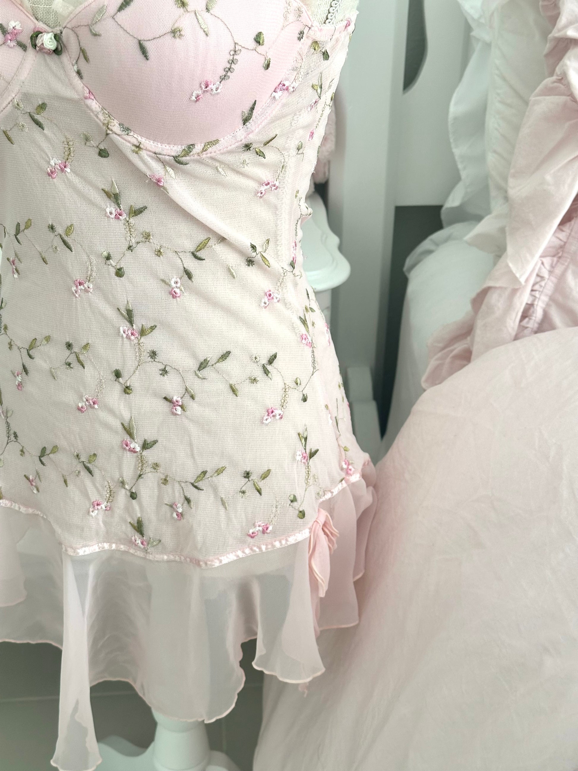 Vintage Hillard & Hanson Pink Floral Babydoll Slip Dress Size: M