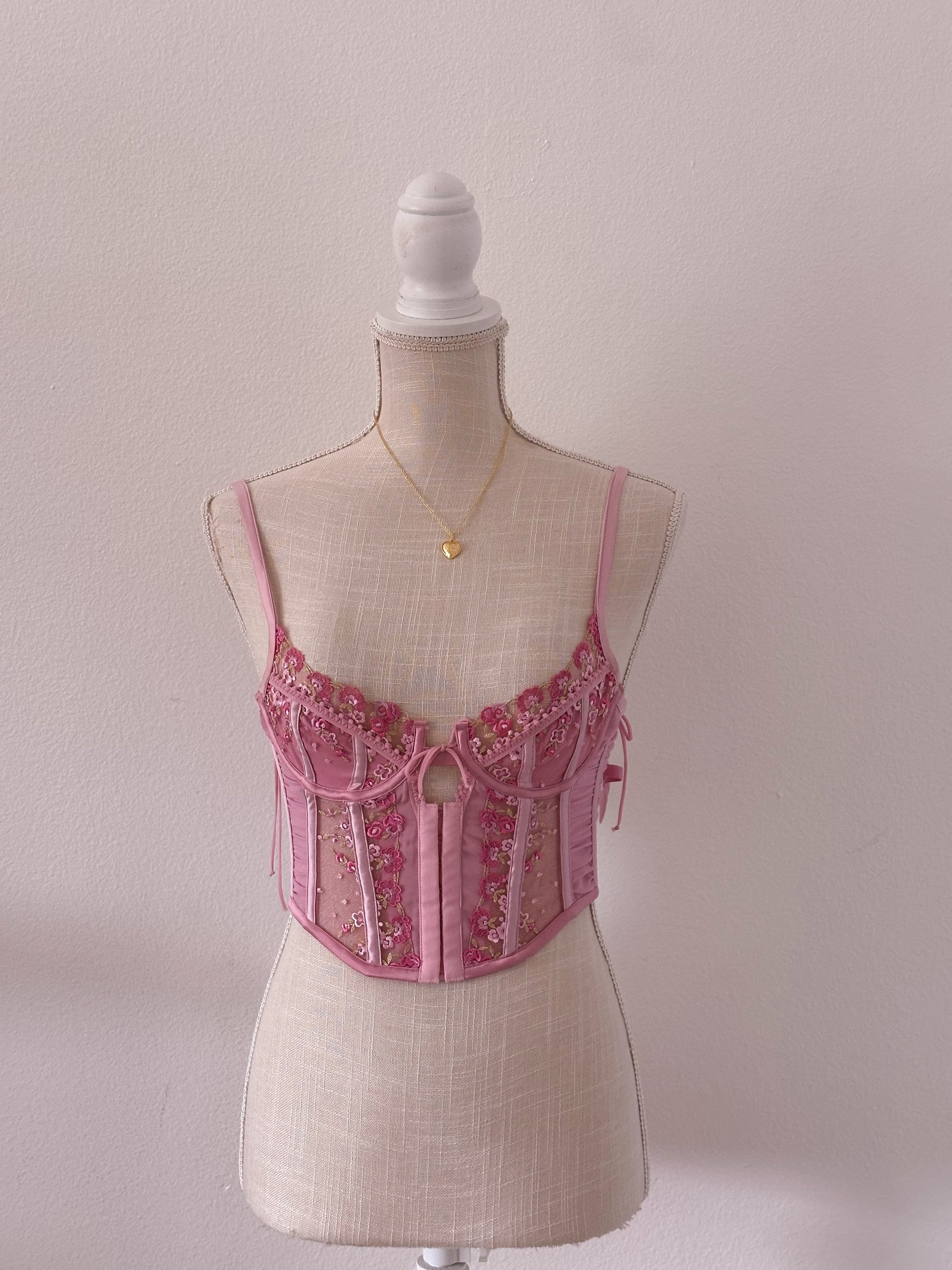 For love and lemons pink floral bustier corset top size: XS