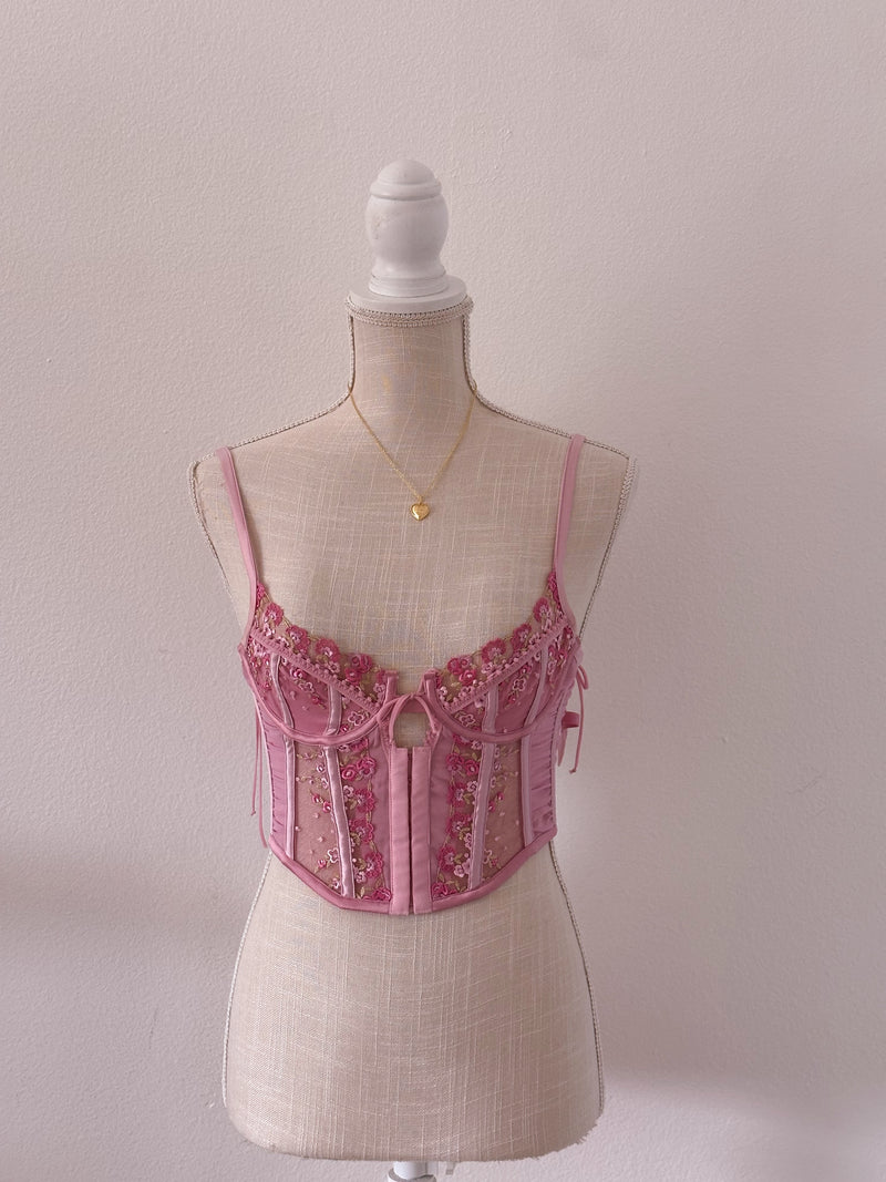 For love and lemons pink floral bustier corset top size: XS