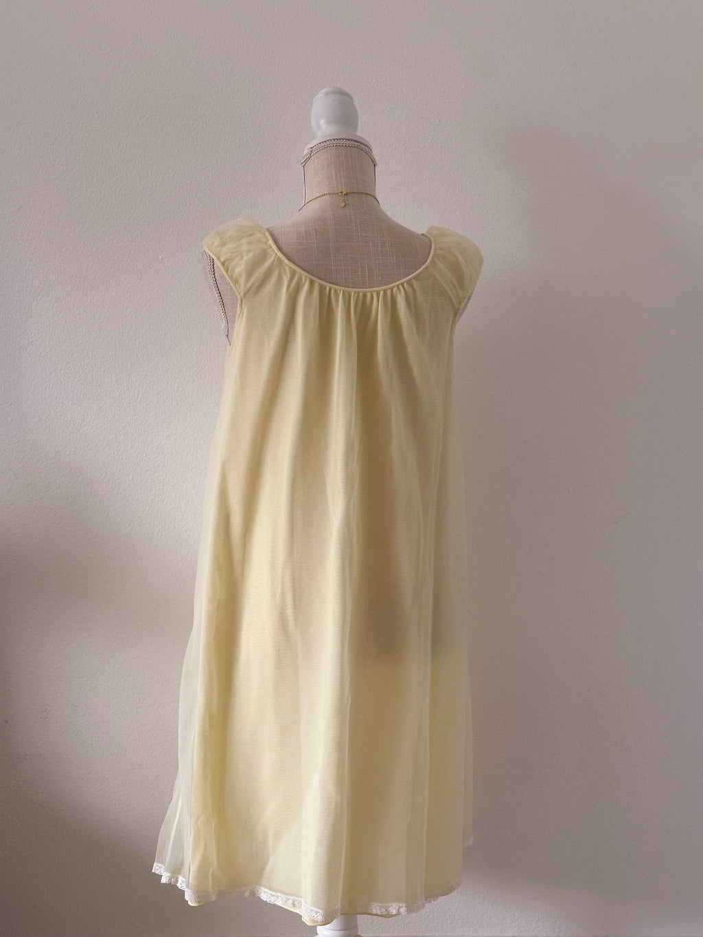 Authentic true vintage 1950's peignoir yellow robe and slip dress set with puff sleeves.