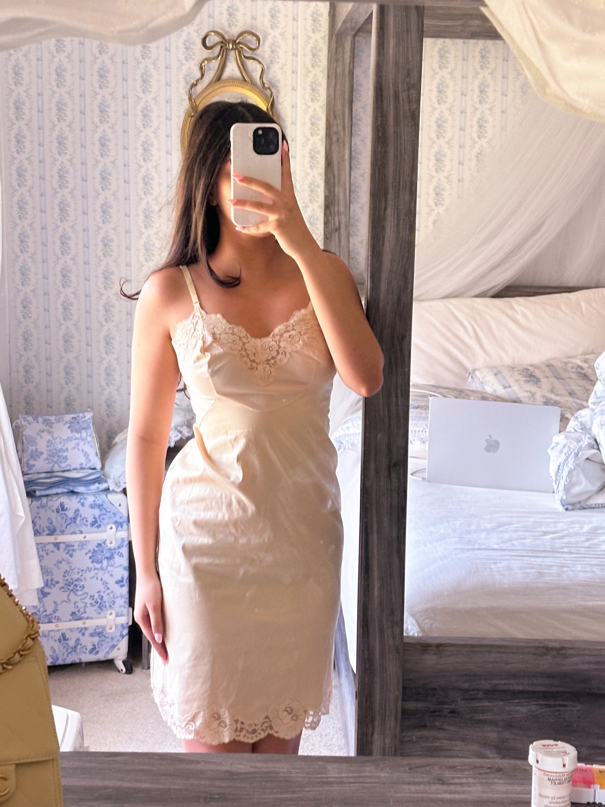 Vintage 1940s tan nightgown slip dress size: xs