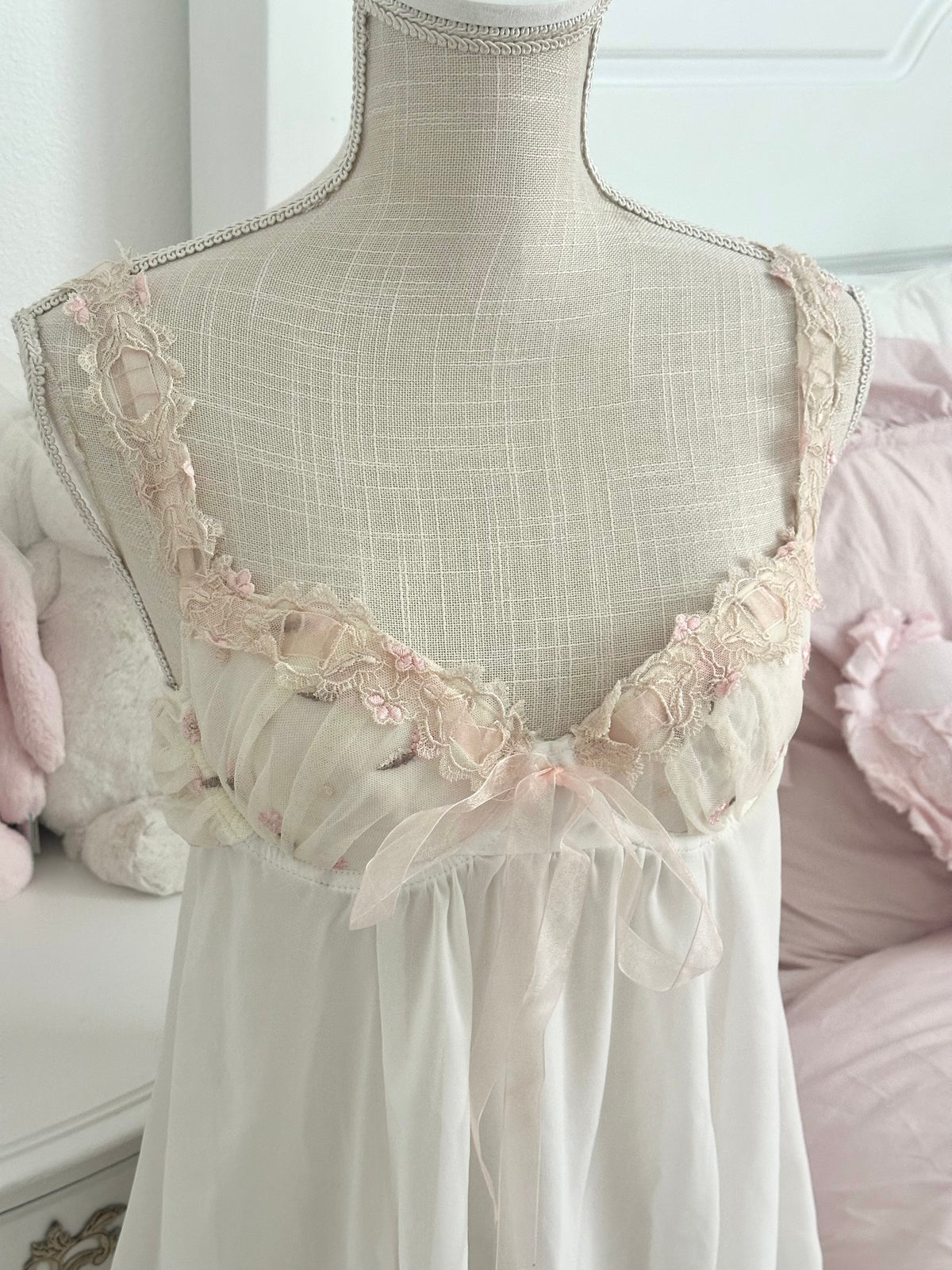 Vintage Delicates White Sheer Babydoll Slip Dress Size M