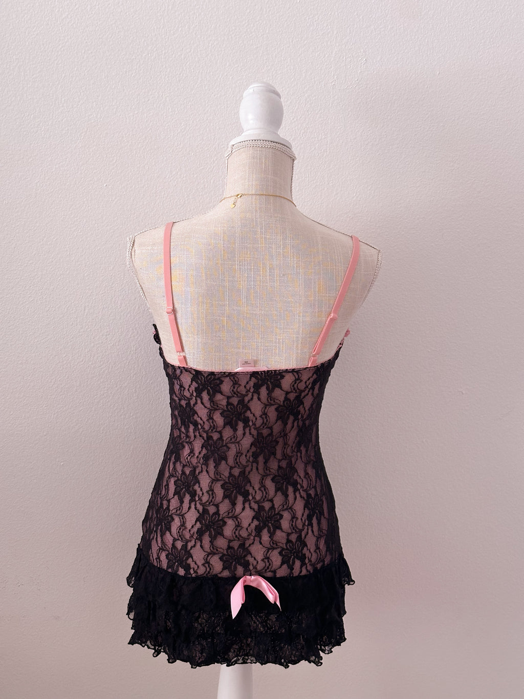 Vintage Victoria's Secret pink and black baby dolls slip dress nightgown sizs: xs