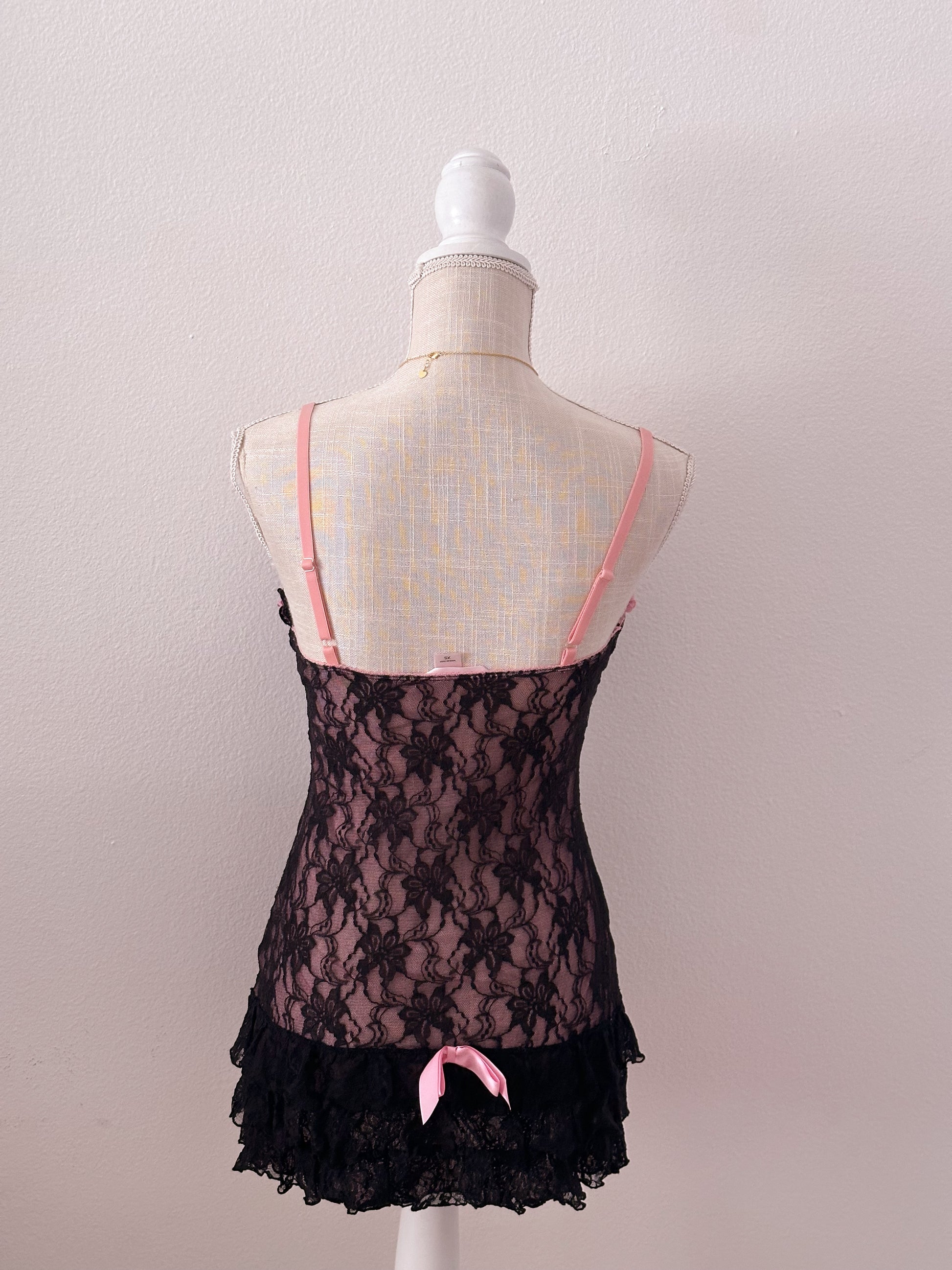 Vintage Victoria's Secret pink and black baby dolls slip dress nightgown sizs: xs