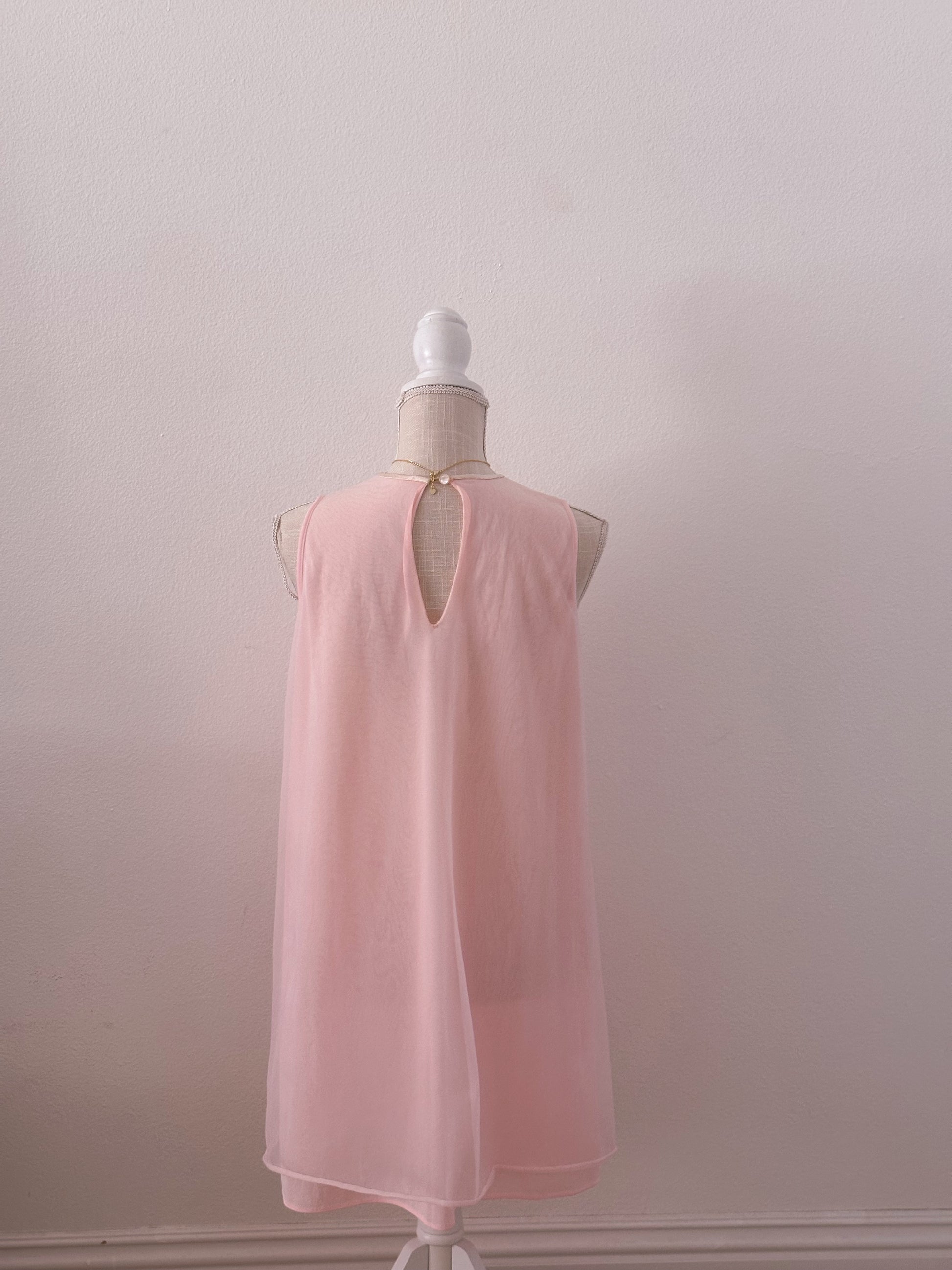 Vintage 1950s pink sheer nightgown babydoll slip dress size: XS