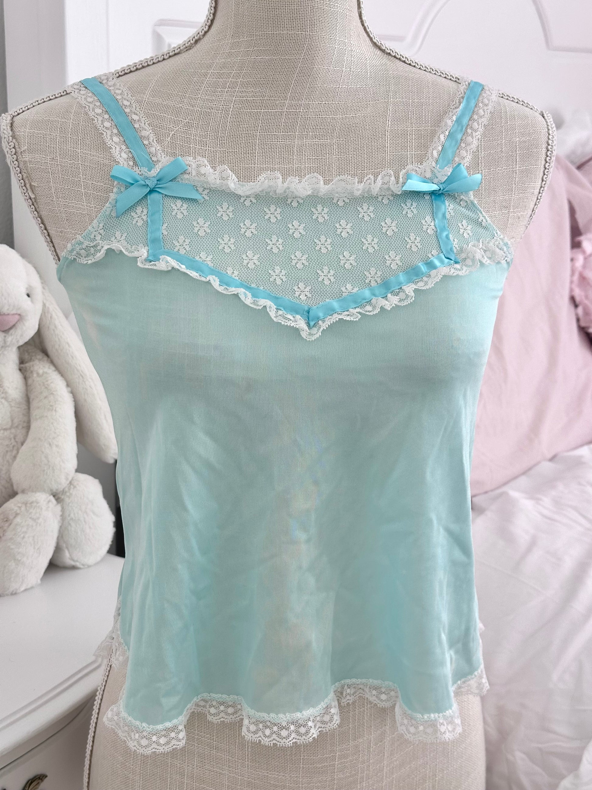 Vintage 1950s Blue Sheer Nylon Cami Top Size: XS (No Tag)