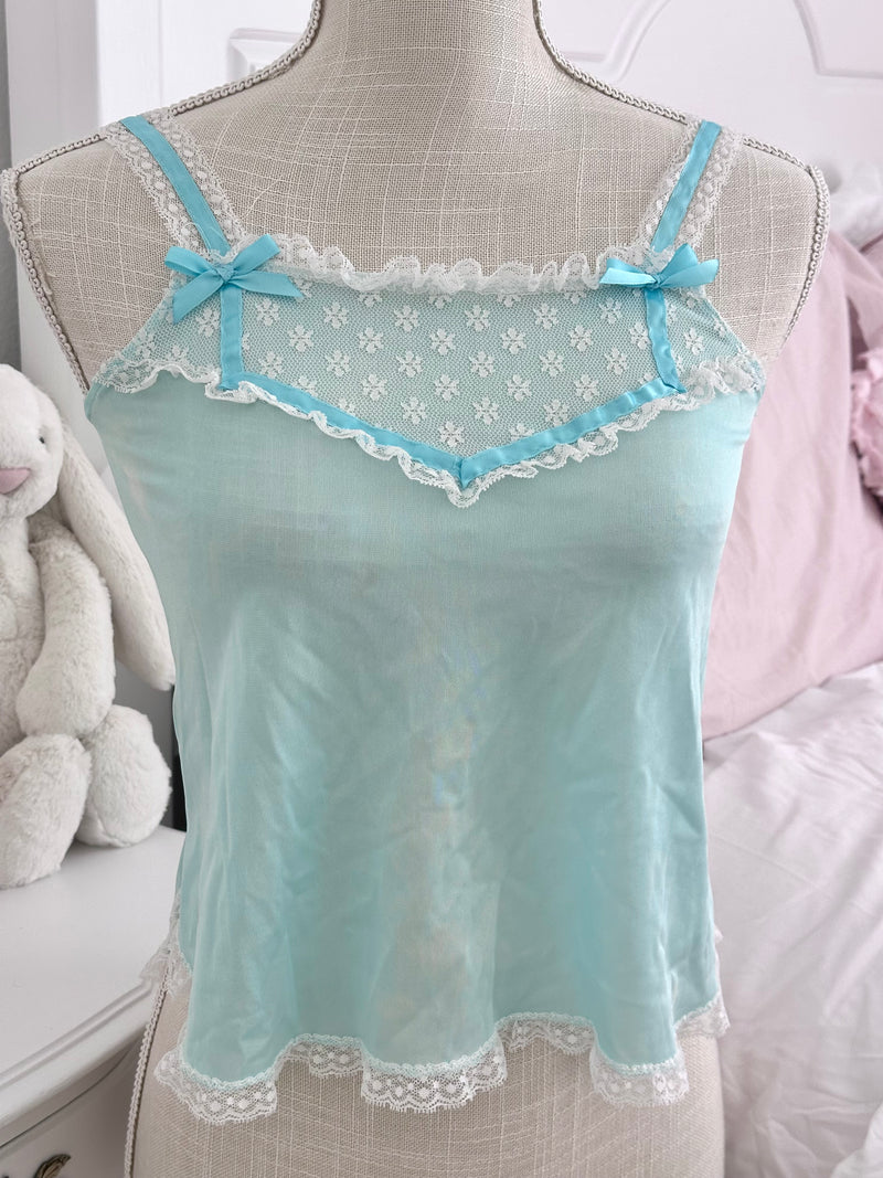 Vintage 1950s Blue Sheer Nylon Cami Top Size: XS (No Tag)