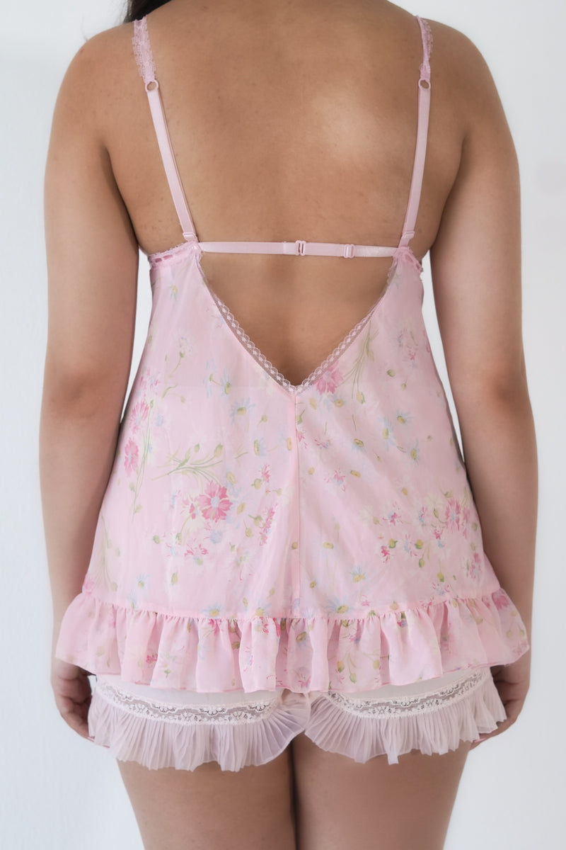 Vintage 2003 Victoria’s Secret Pink Floral Sheer Babydoll Slip Dress Size: XS