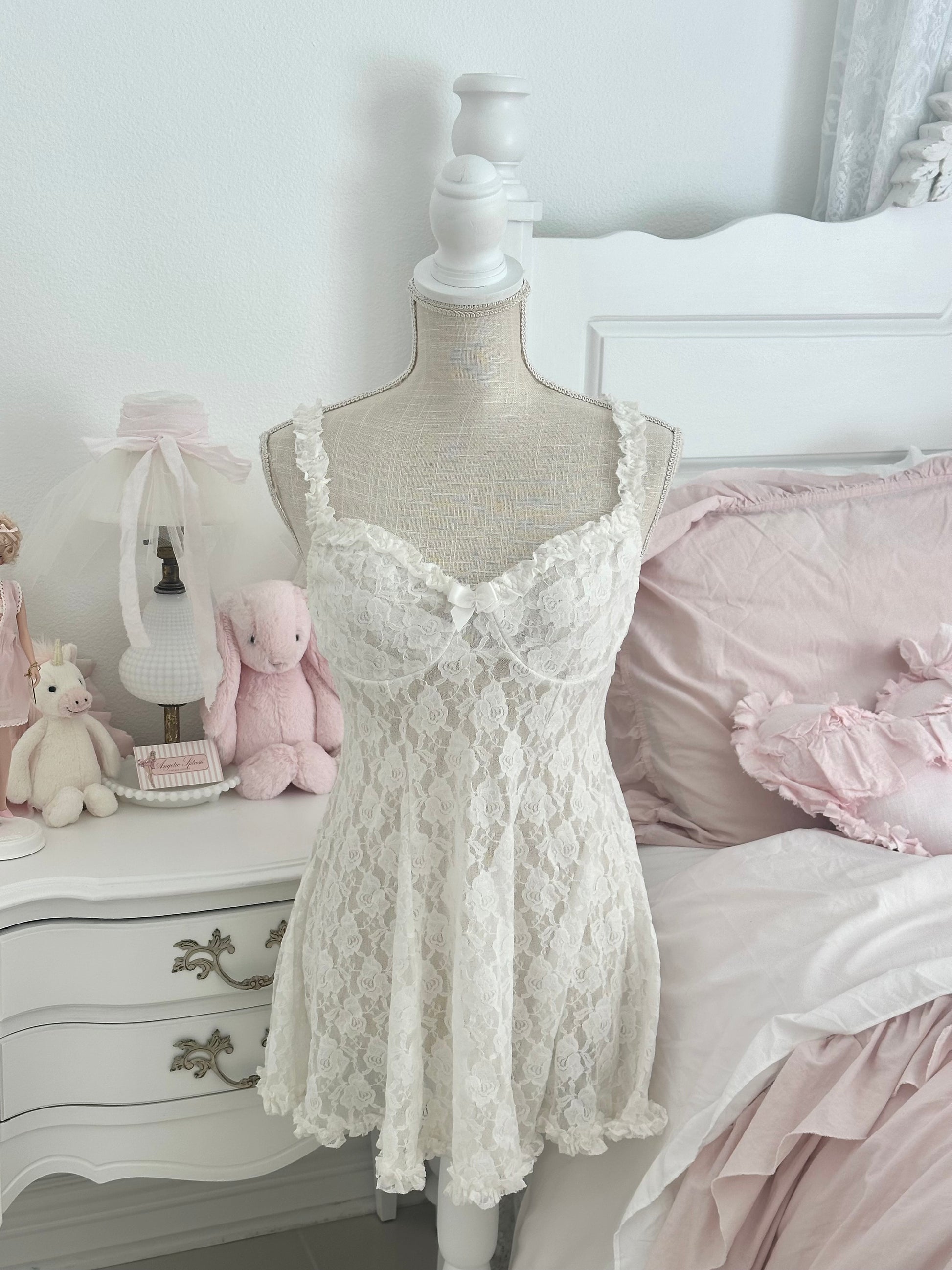 Vintage Cinema Etoile White Babydoll Slip Dress Size: M