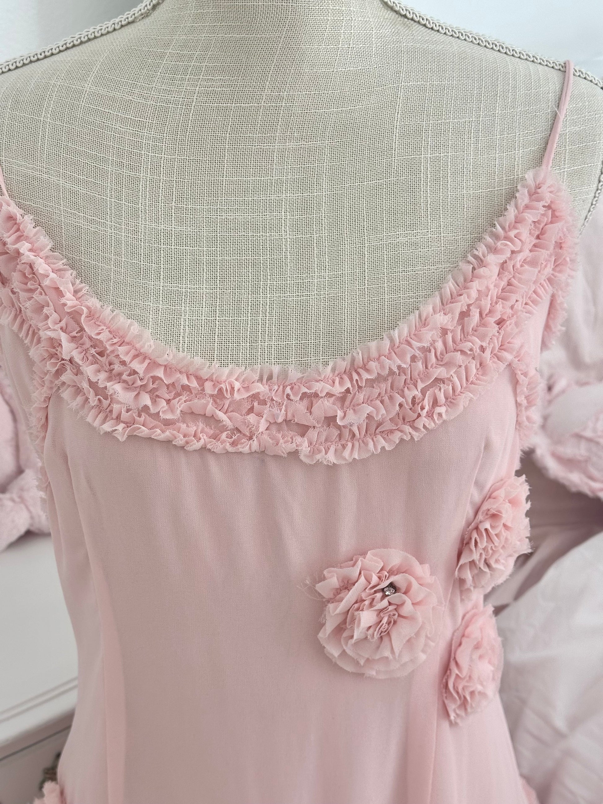 Vintage Y2K Forever 21 Pink Floral Embellished Dress Size: 8