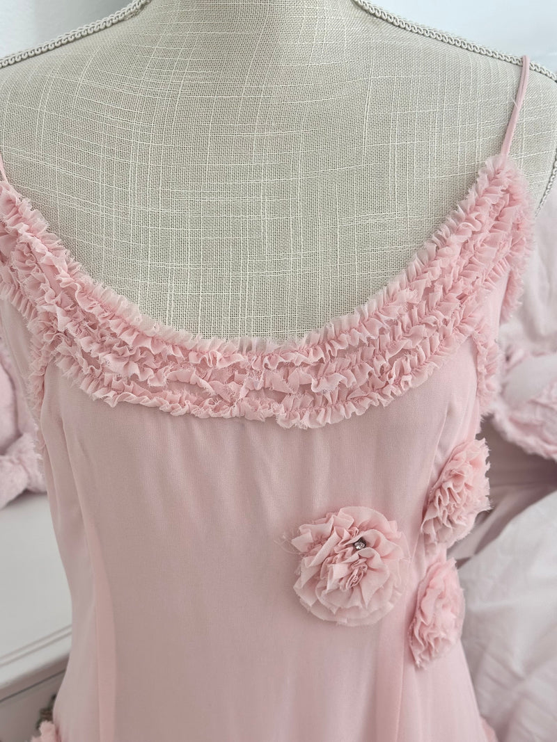Vintage Y2K Forever 21 Pink Floral Embellished Dress Size: 8