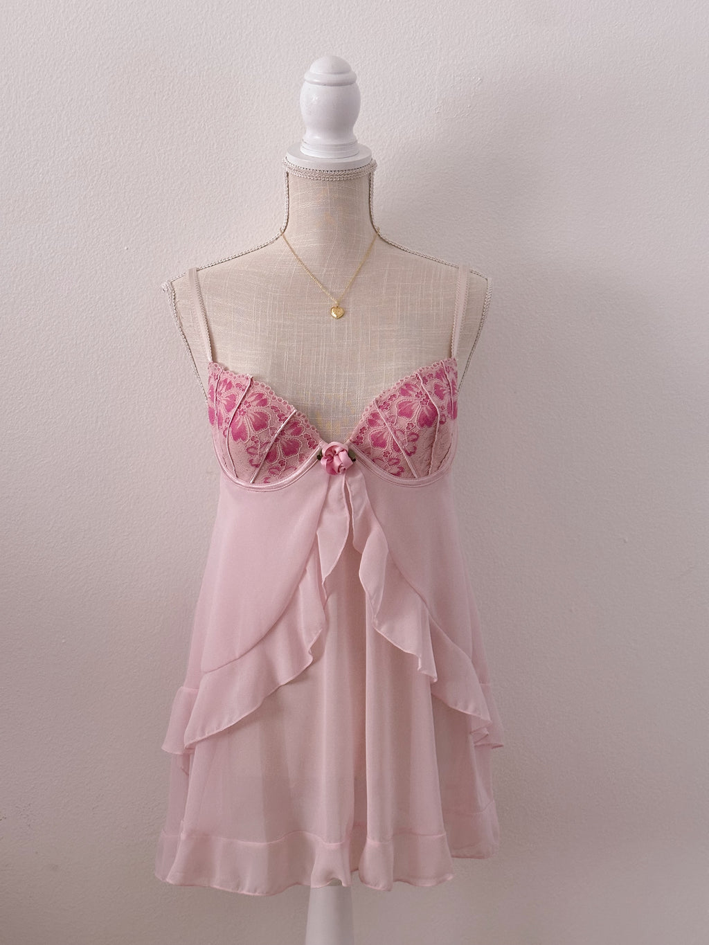Vintage aurora pink babydoll slip dress size: M