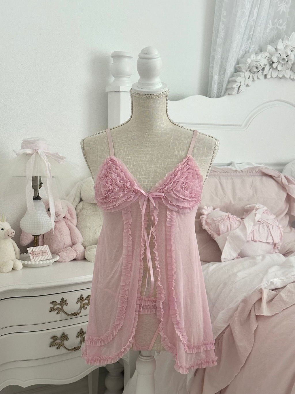Vintage Y2K Per Lei Pink Ruffle Lingerie Set Size: M