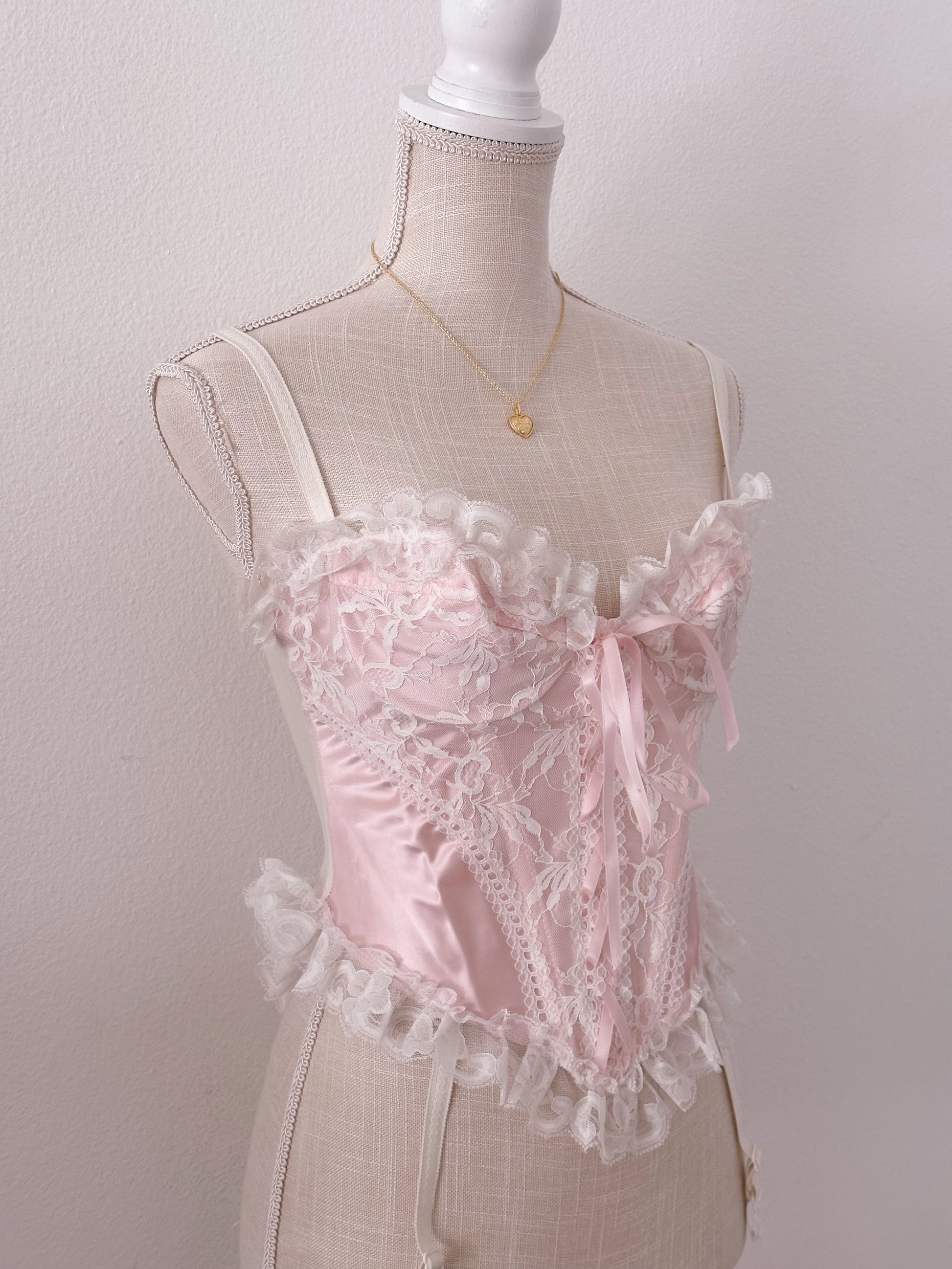Vintage Fredrick's of Hollywood pink and white corset bustier top