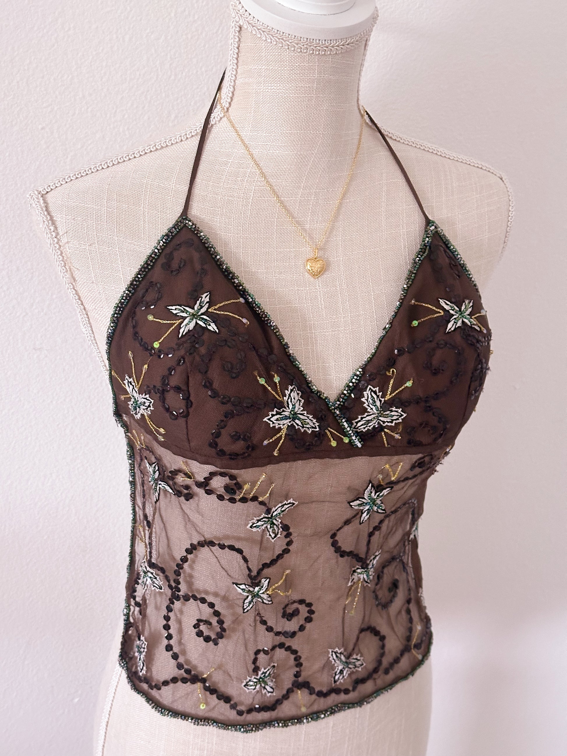 Vintage brown sequin 1990s halter top size: M
