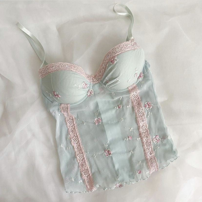 Victoria's Secret blue and pink bustier cami corset top from 2004